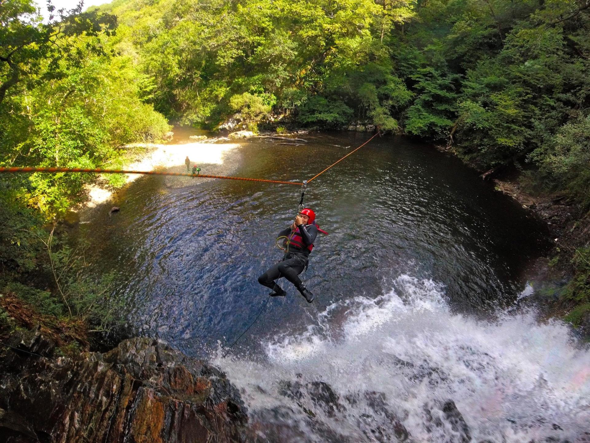 Zip wiring at the end of the Canyoning session