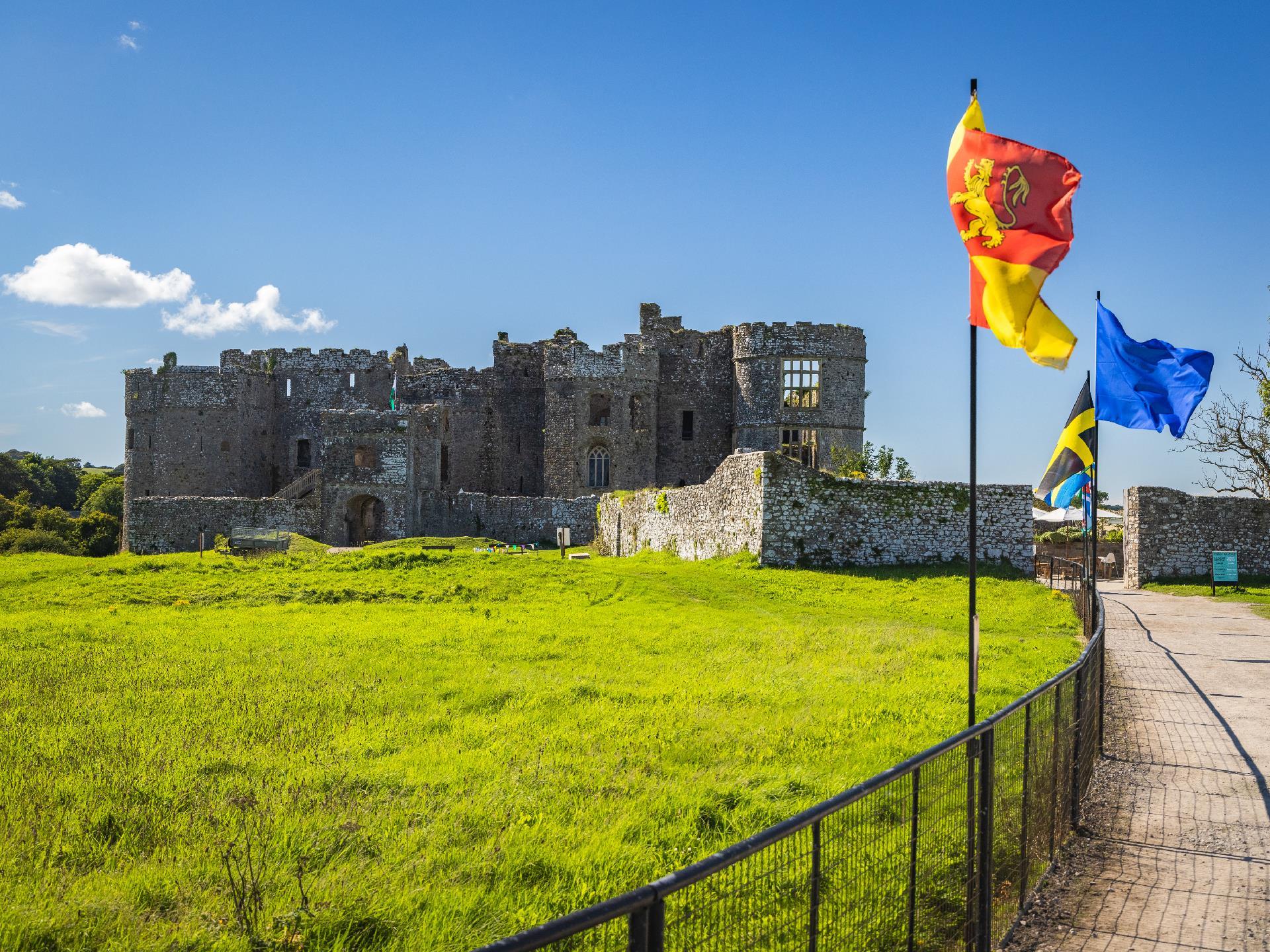 Carew Castle and flags