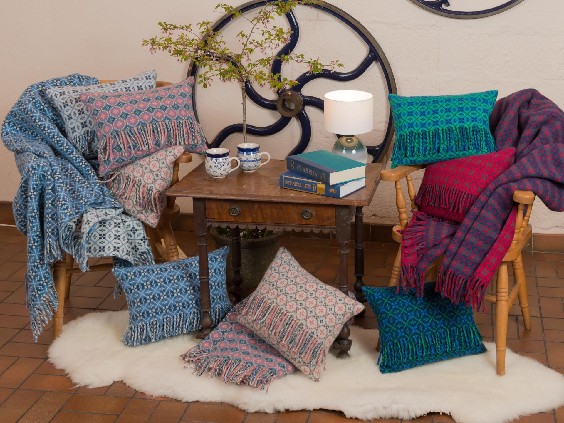 Brushed tapestry throws and cushions