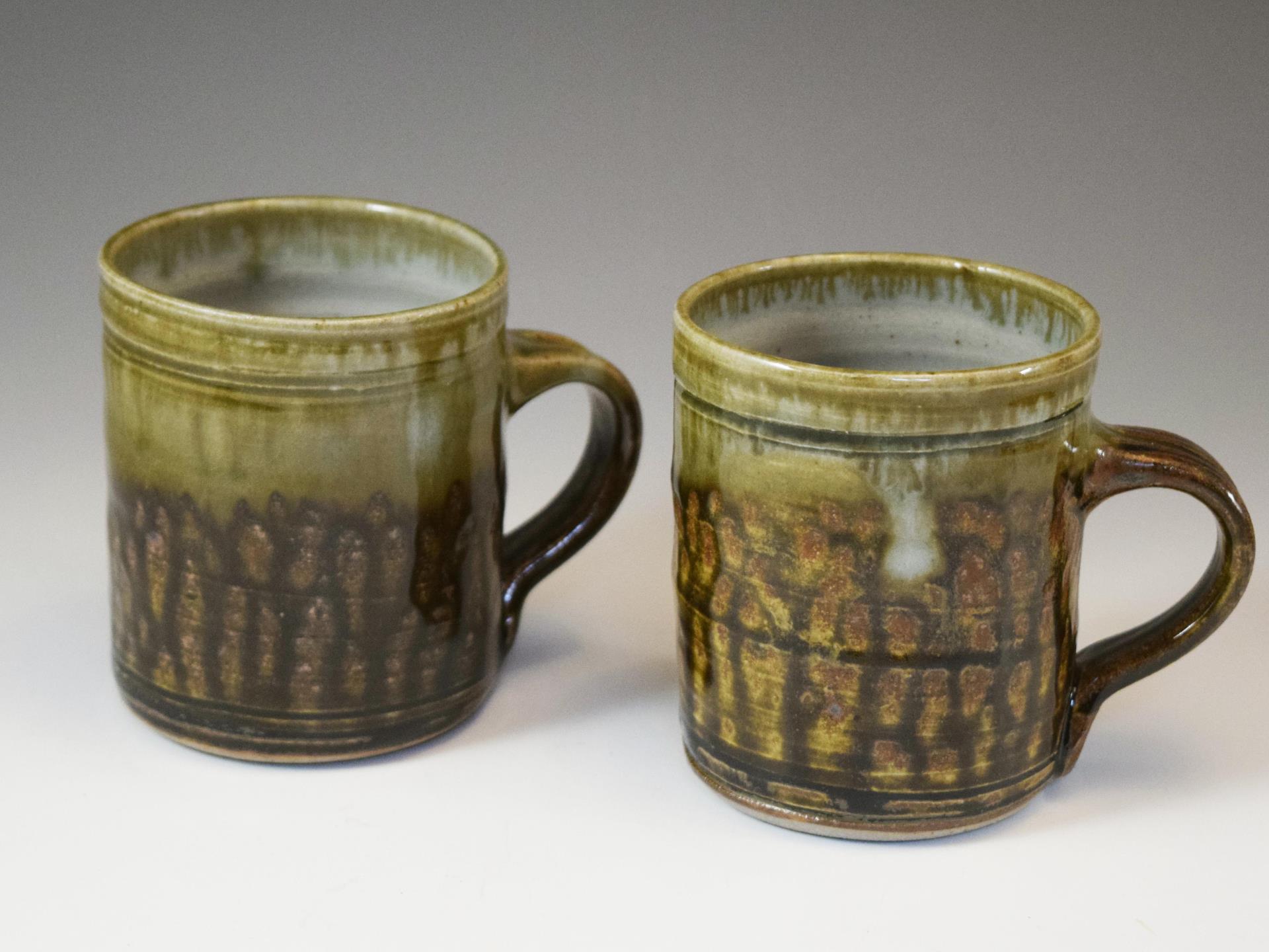 Wood ash glazed mugs