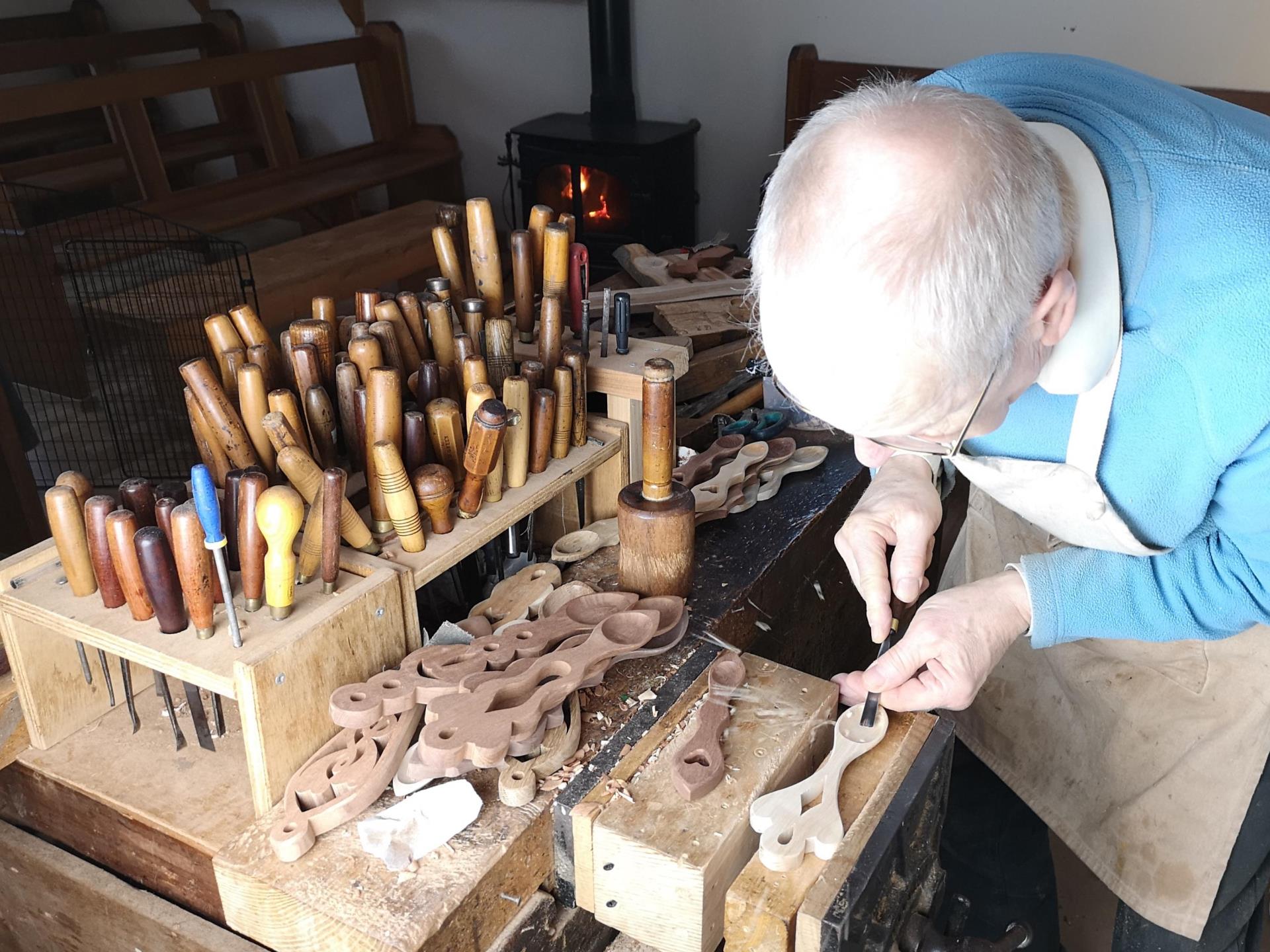 Thomas the Woodcarver at work. 