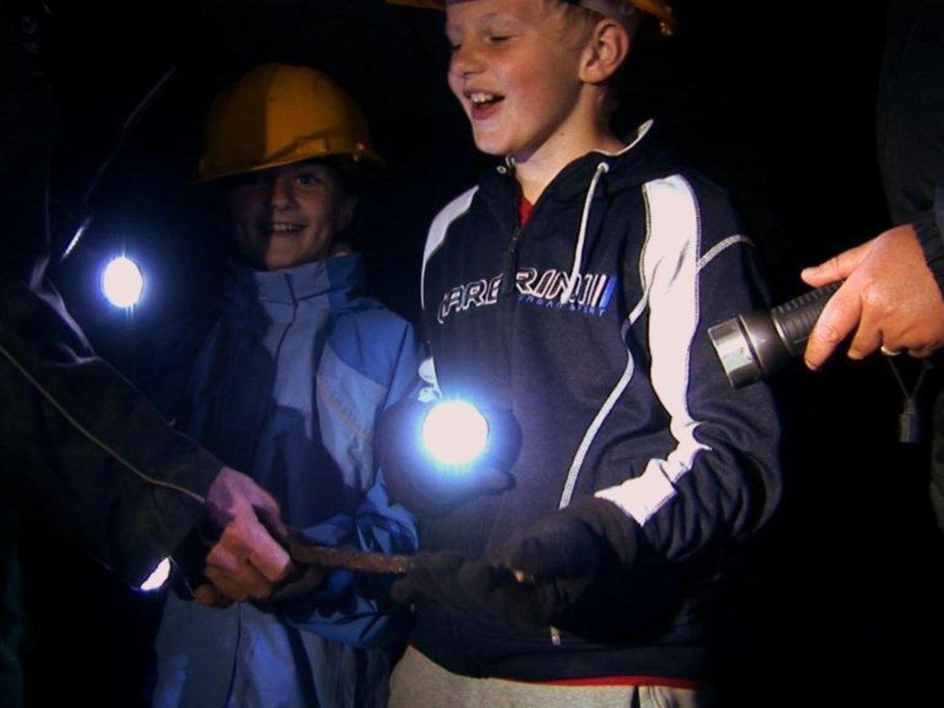 Girl and Boy visiting Corris Mine Explorers