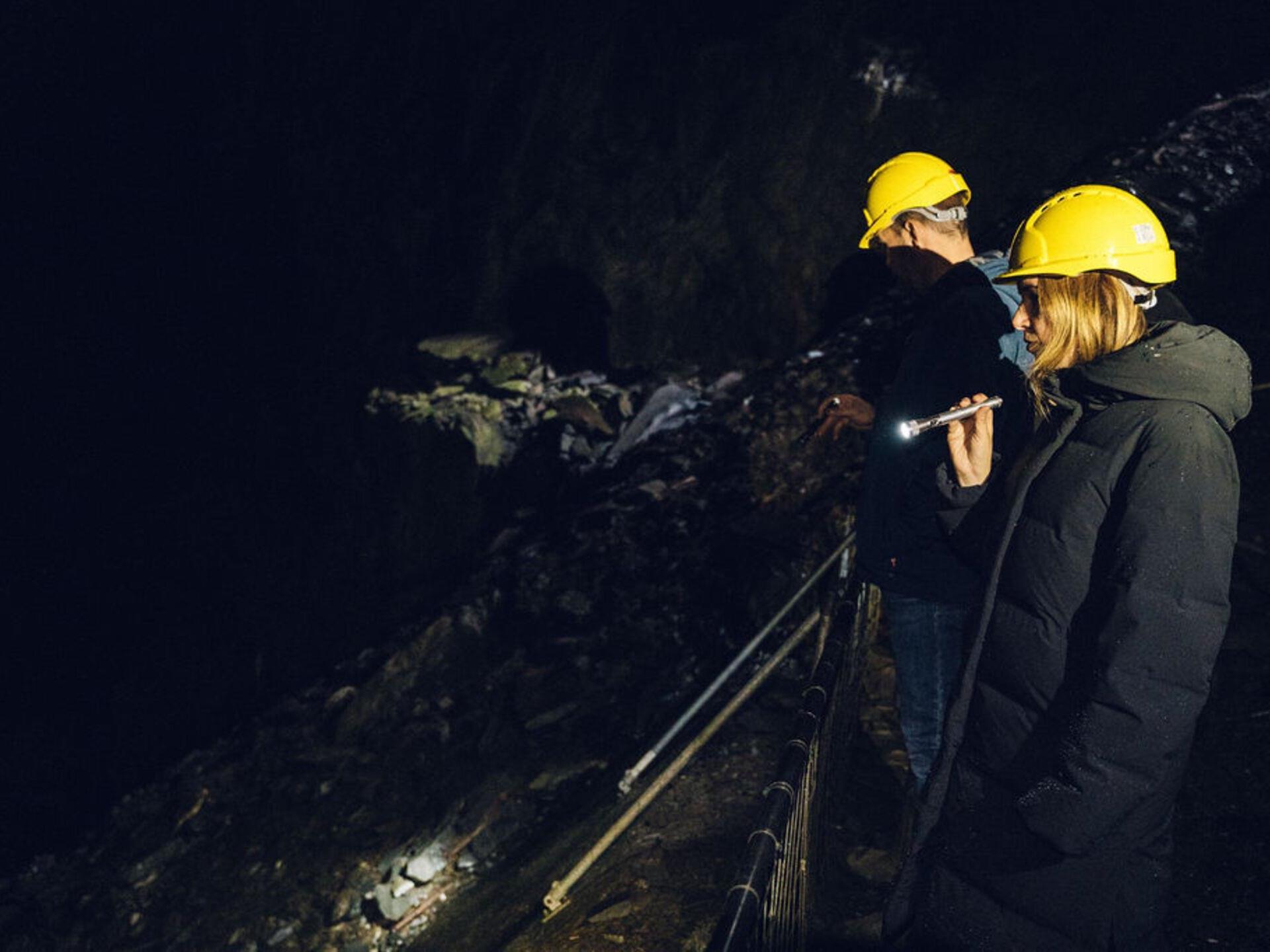 Looking down to a lower level of the mine