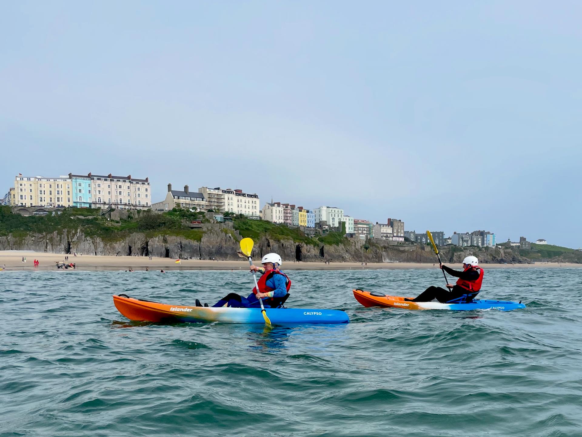 Sit on top kayaking at Tenby South Beach