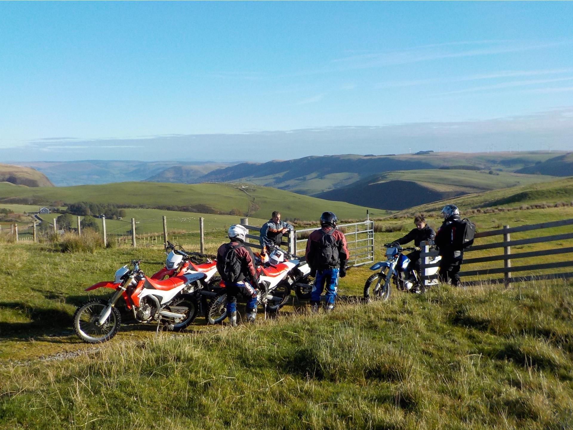 Group of motorcyclists in the hills