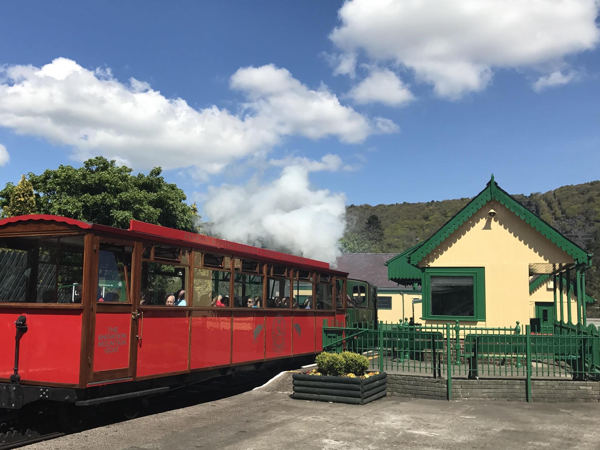 Steam train departing Llanberis Station