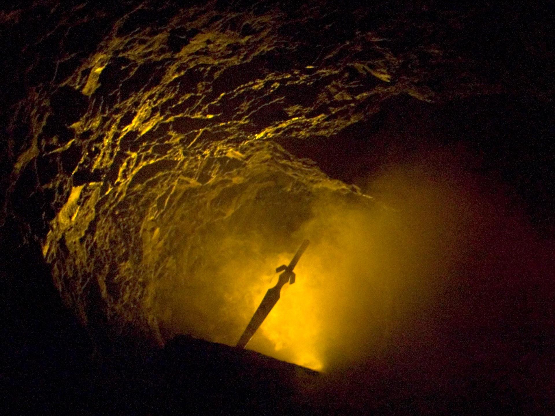 The sword in the stone at King Arthur's Labyrinth