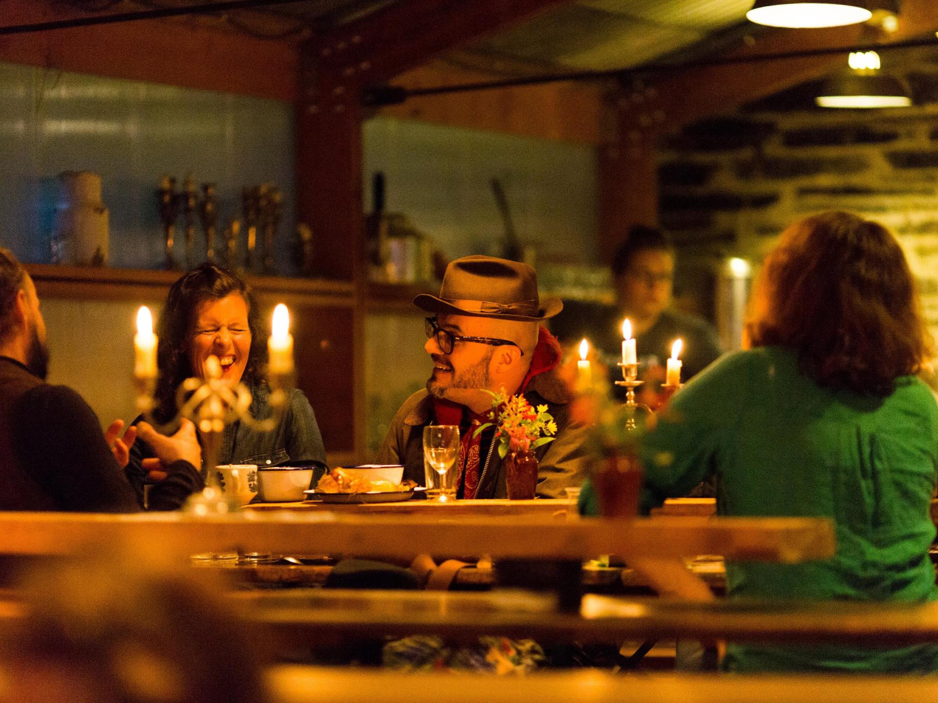 Dining in the lodge barn (photo: Sarah Falugo)