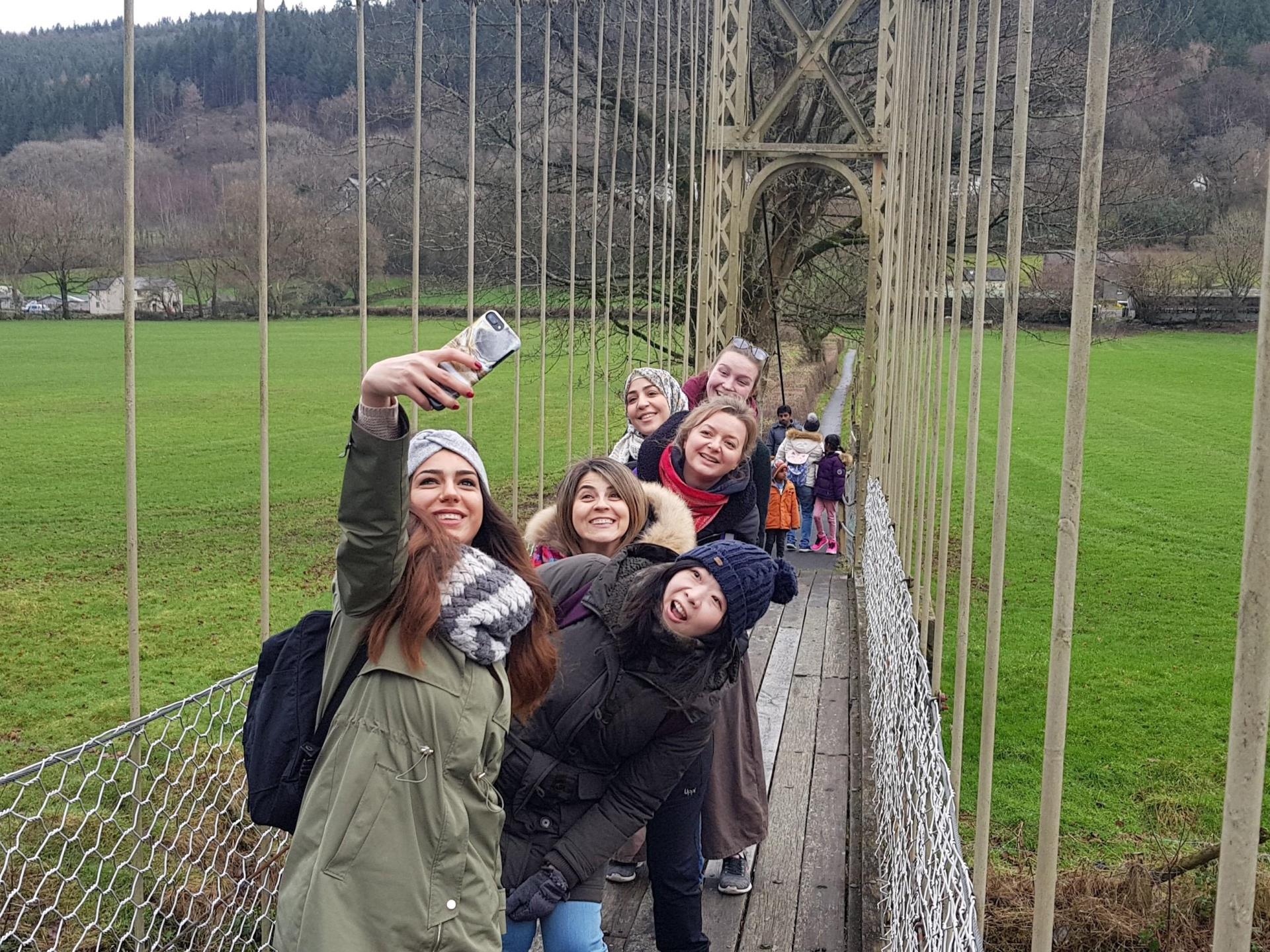Group Selfie at Betws-y-Coed suspension bridge