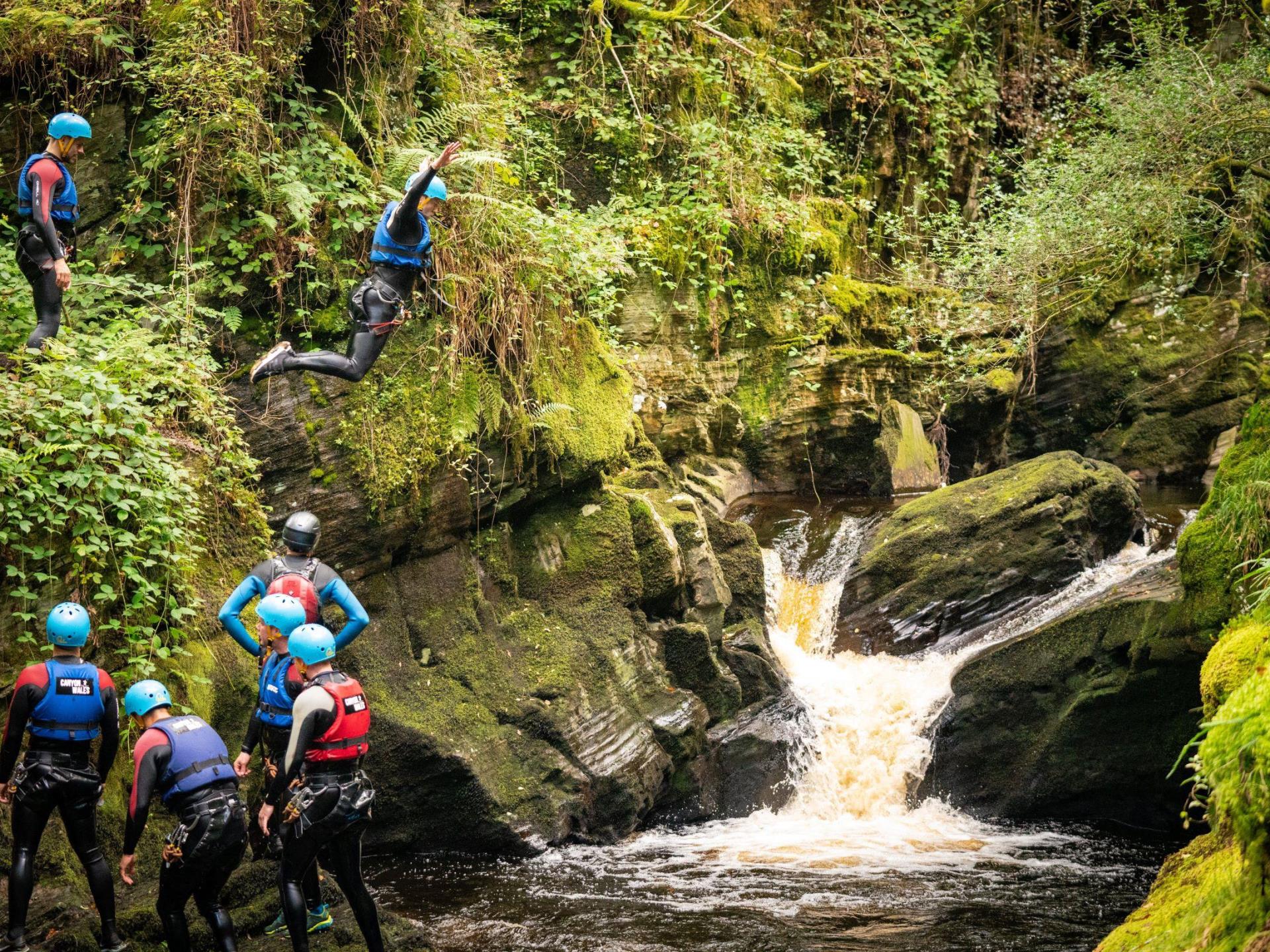 Canyoning on an adventure holiday in Wales