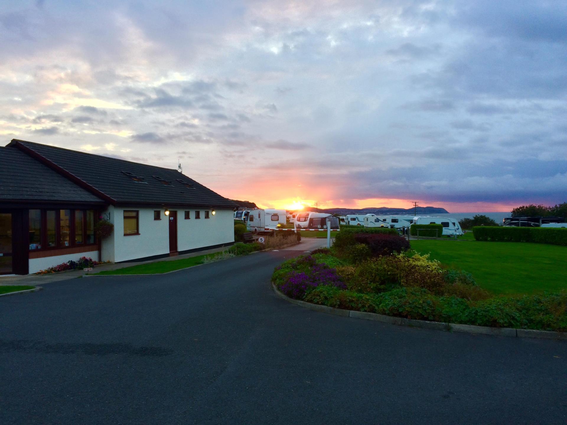Reception with sunset over the Orme