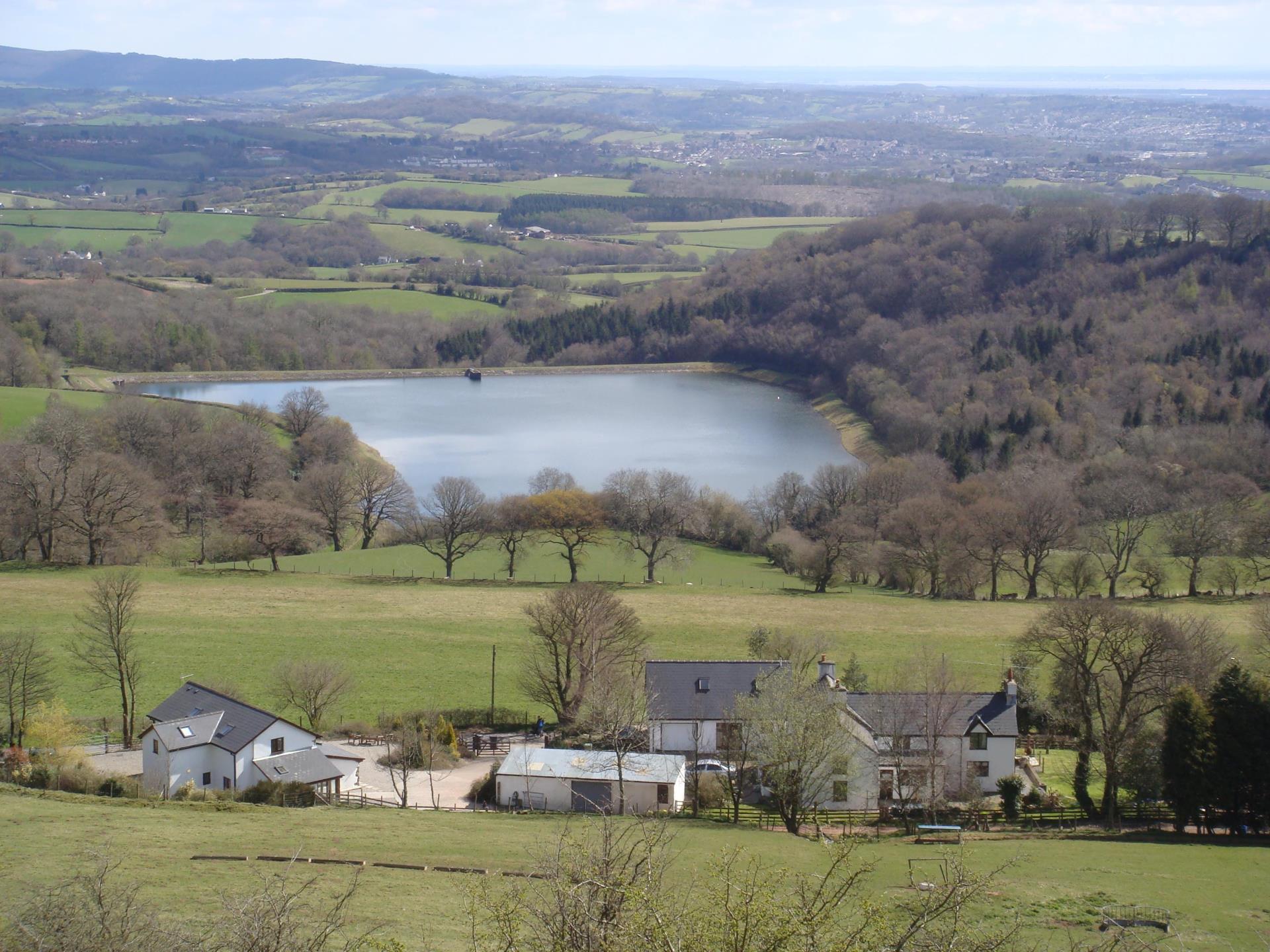 view from the hill of cottages and the view.