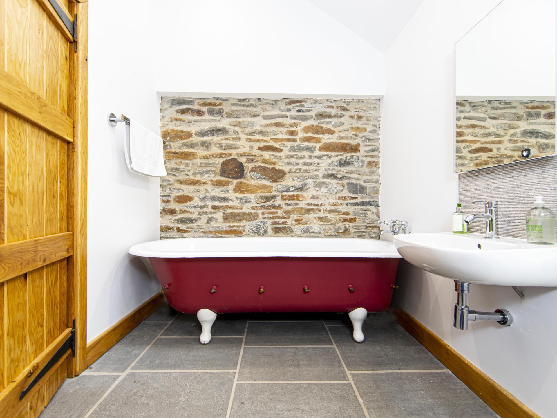 Nant Y Plas: Bathroom with giant roll-top bath
