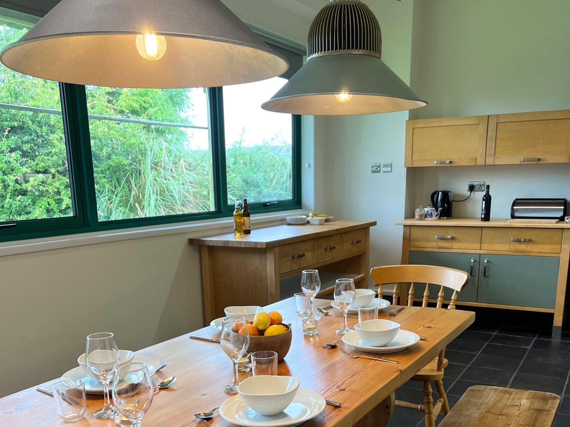 Eco Barn downstairs breakfast table