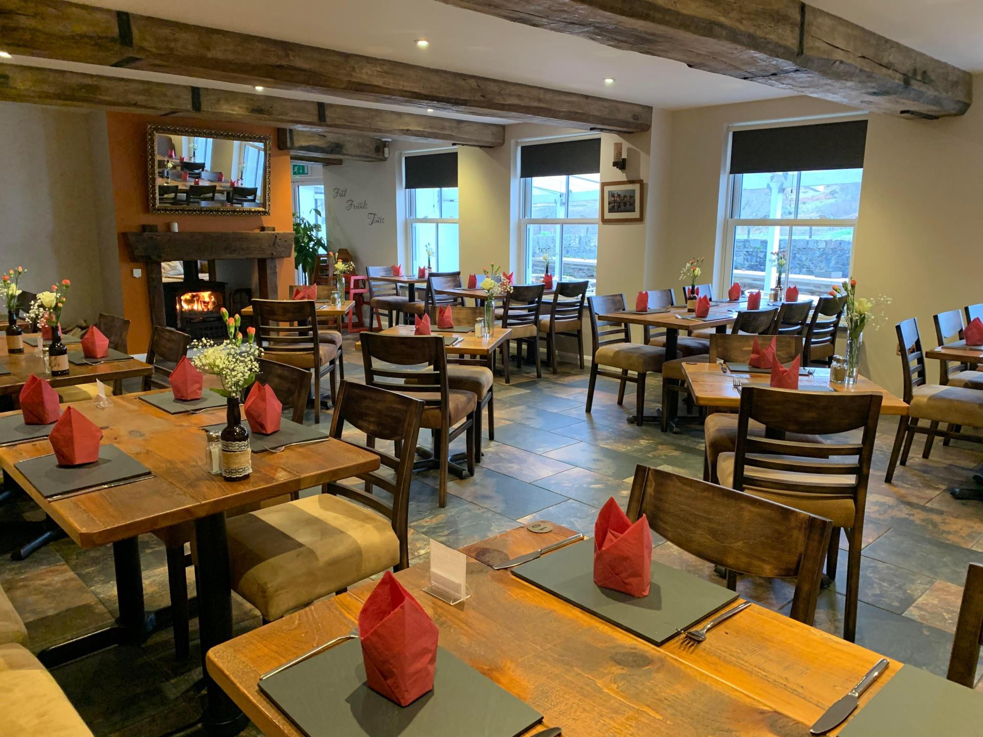 Our restaurant with log burner and underfloor hear
