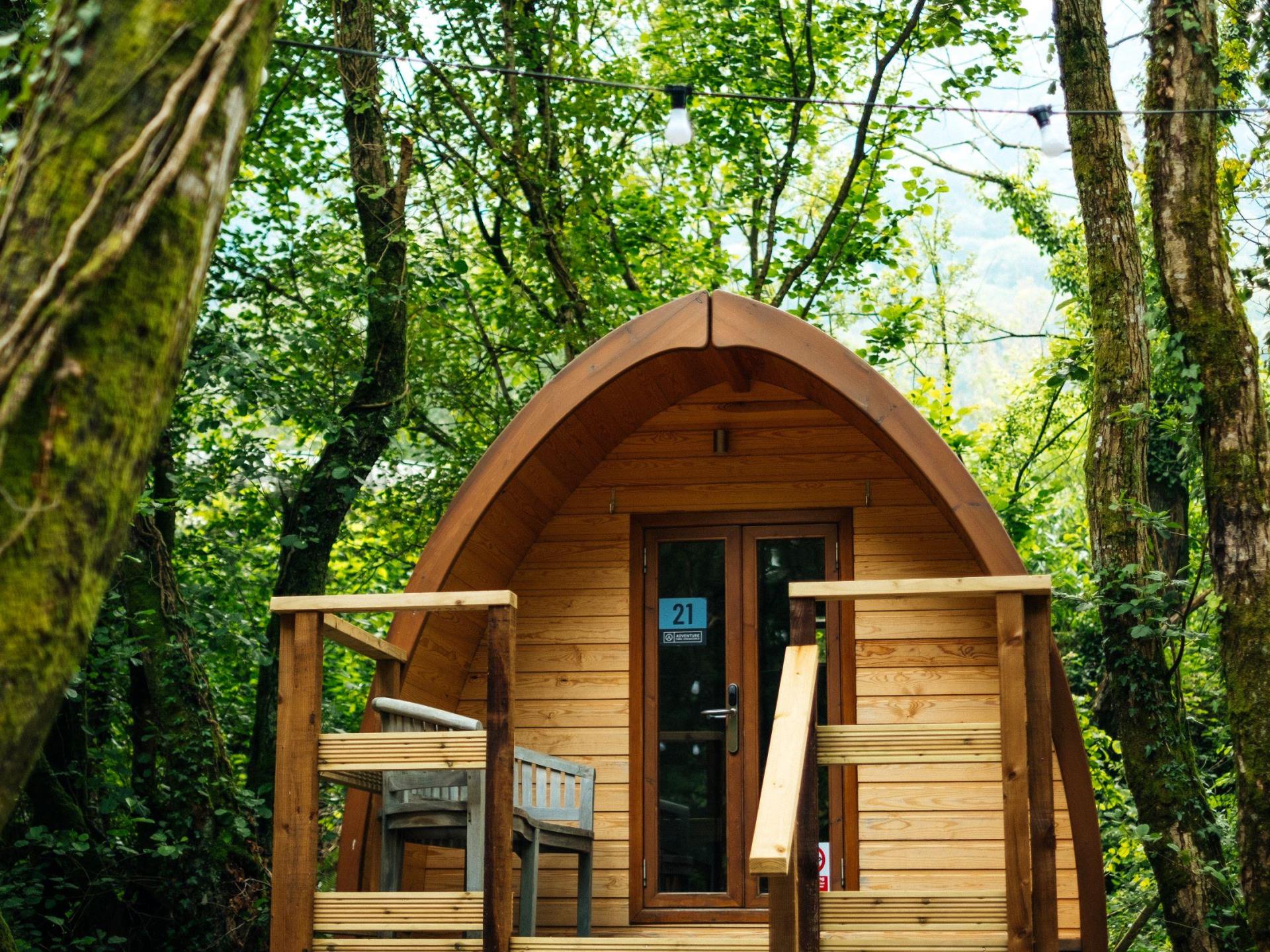 Each glamping pod comes with a decked seating area
