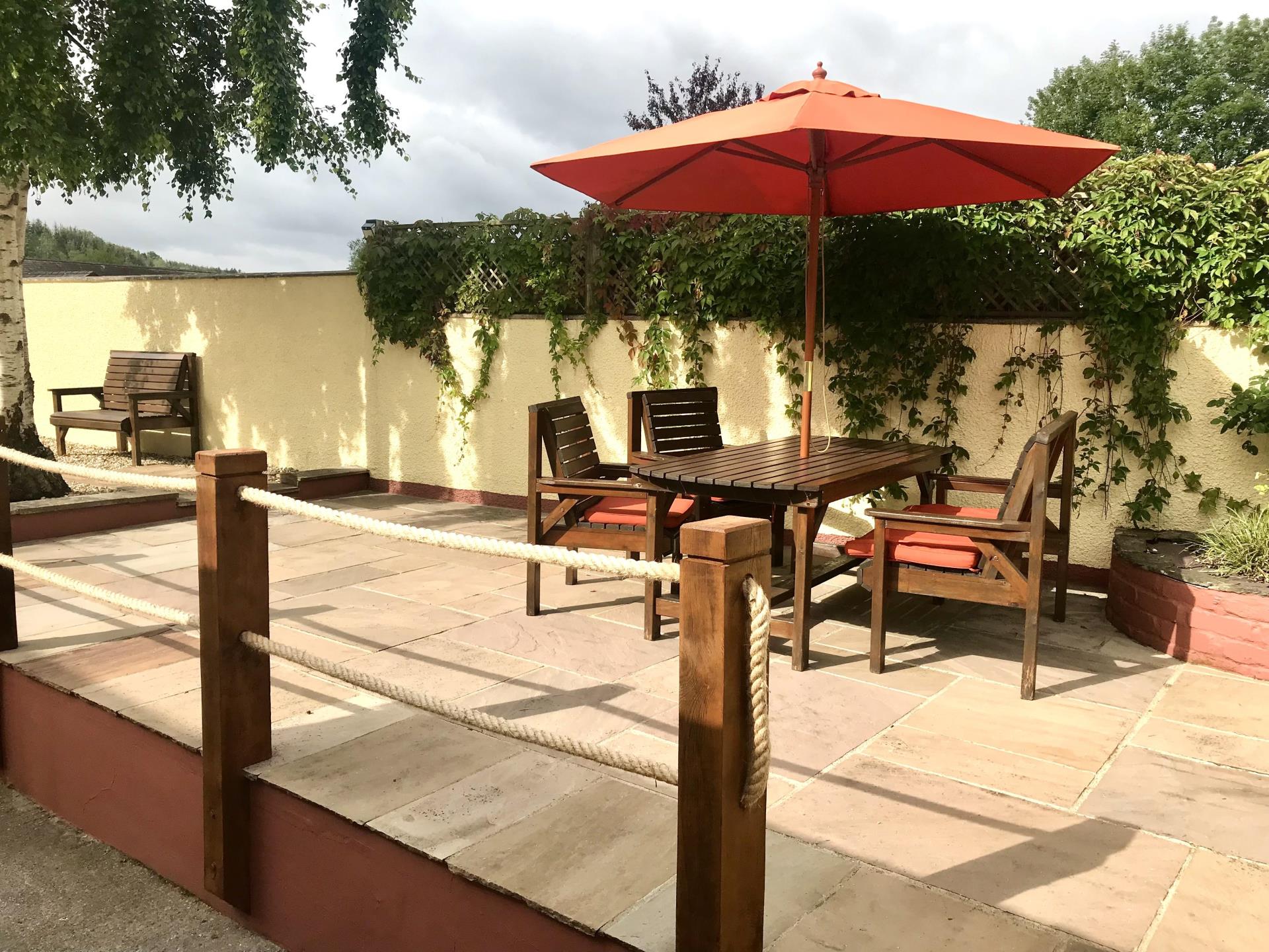Patio Area in the shade of the Silver Birch