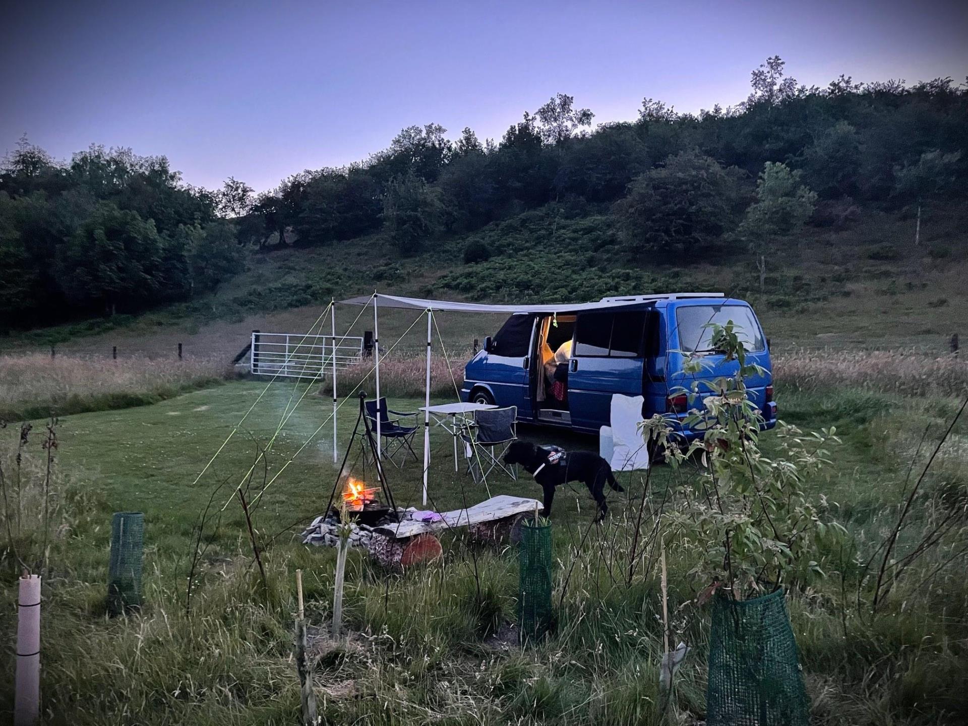 Our Campervan pitch at sunset