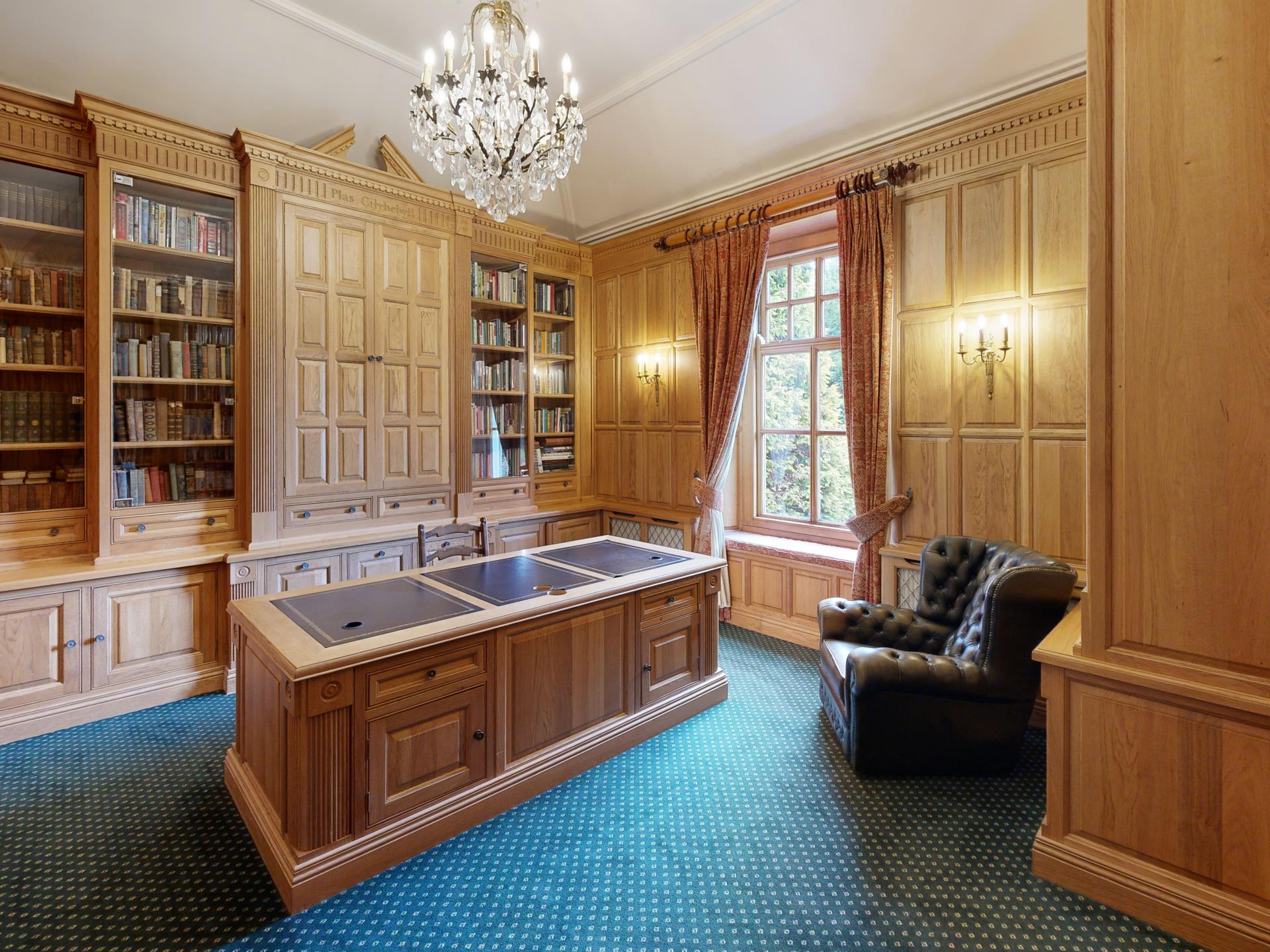 Grand Wood-Paneled Library and Study