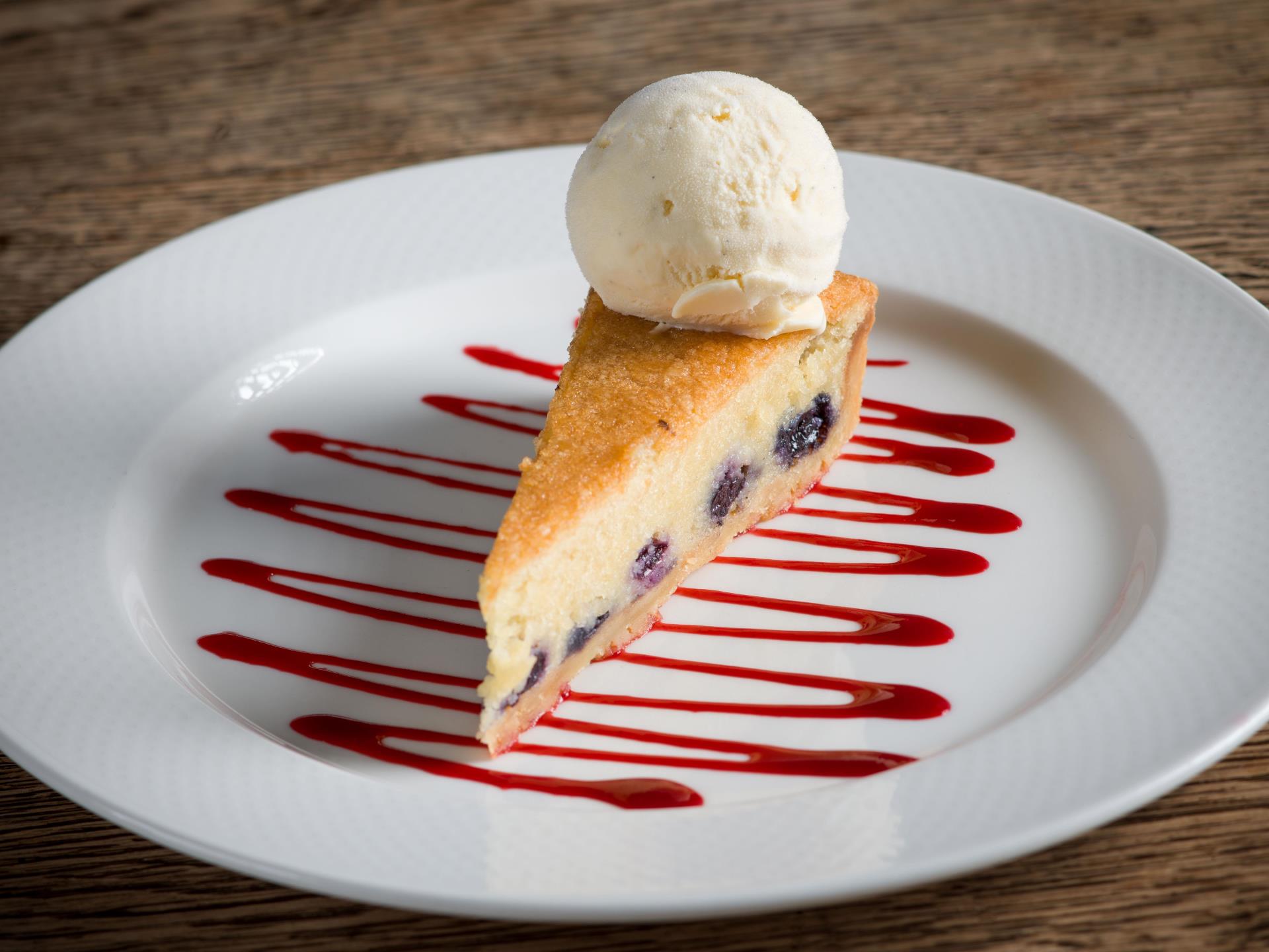 Cherry and almond Tart,vanilla ice cream