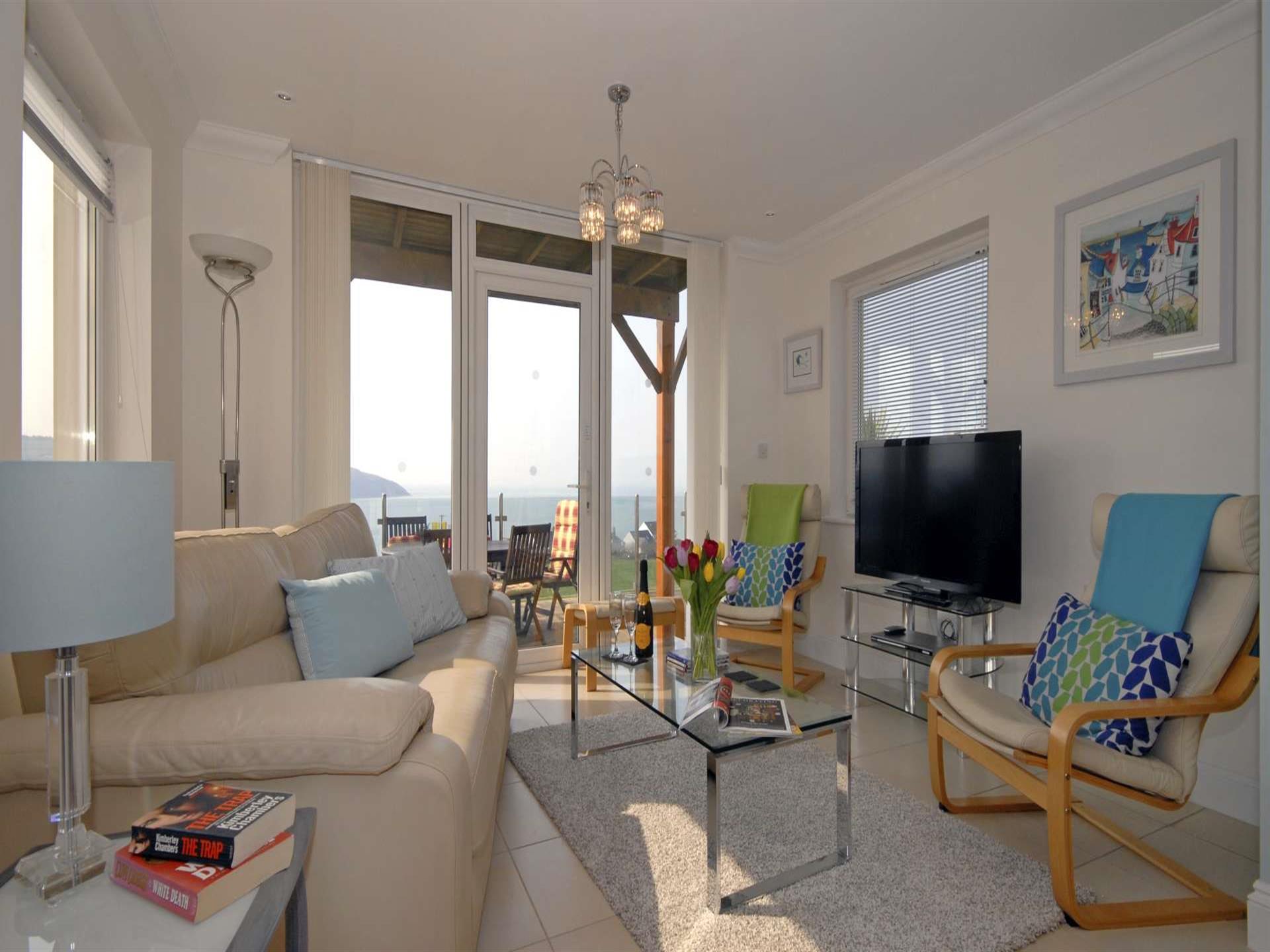 Cardigan Bay holiday house lounge with sea views
