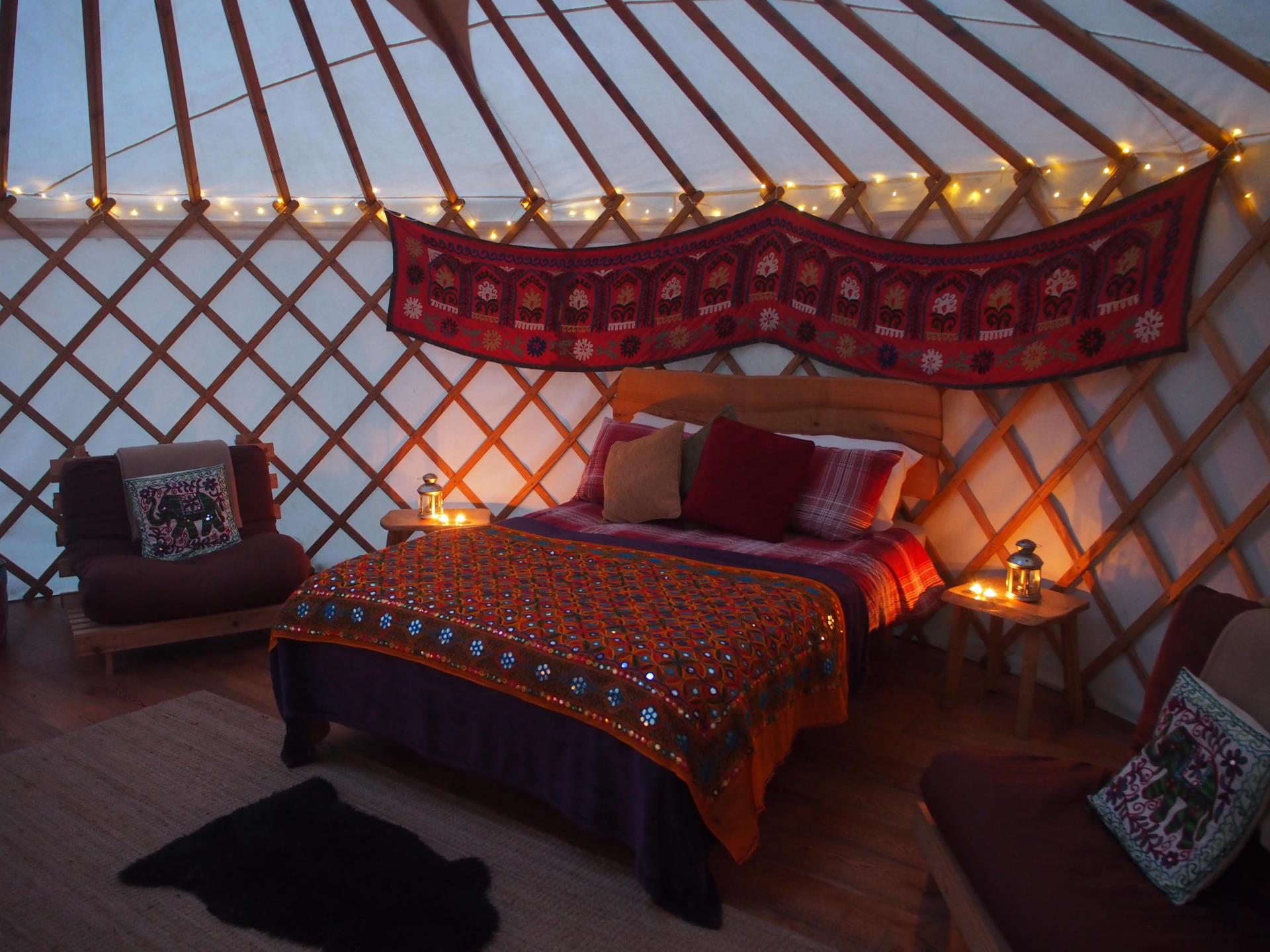 Our cosy yurts by night...