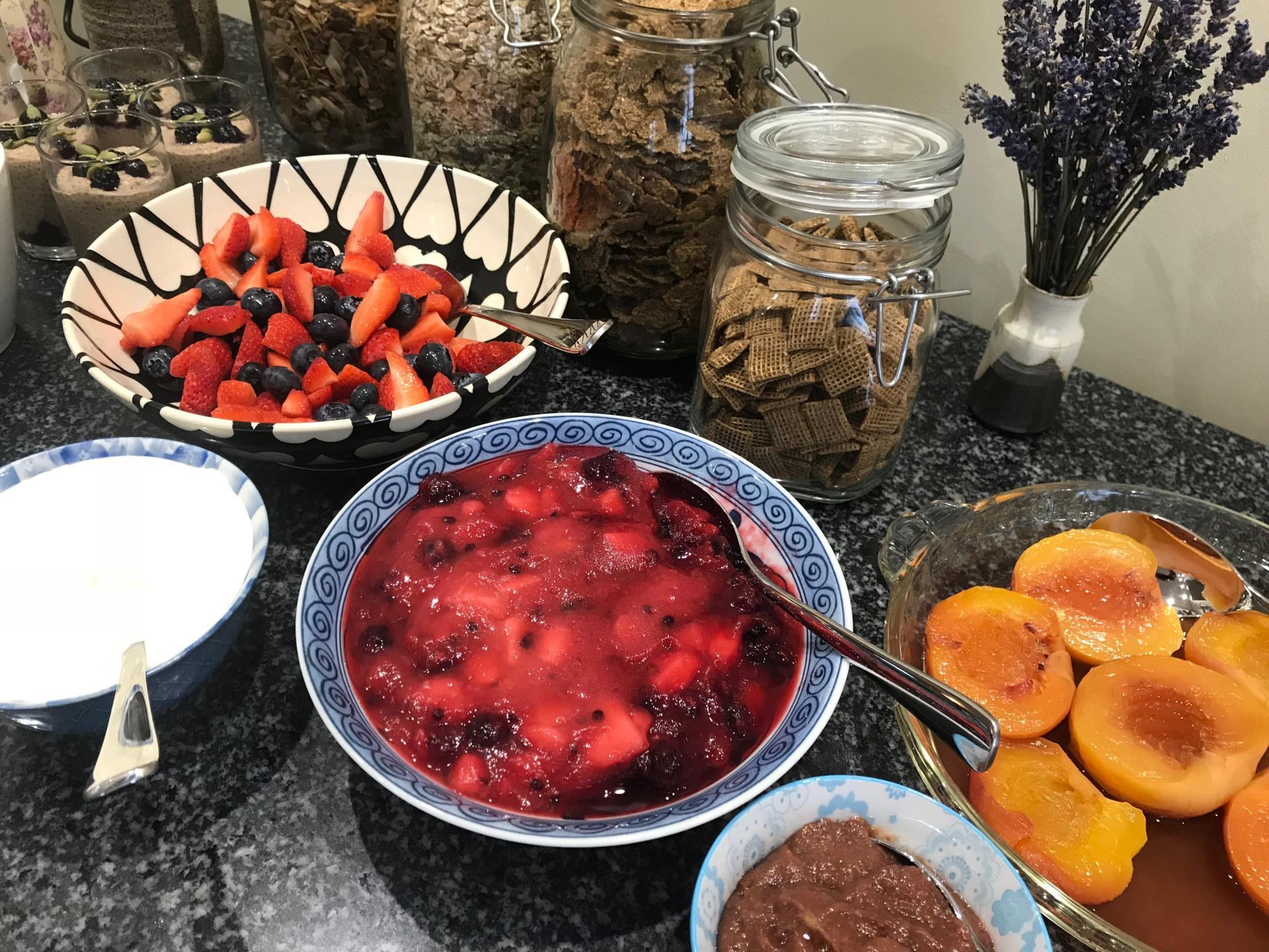 Fresh Fruit and cereals on the breakfast bar