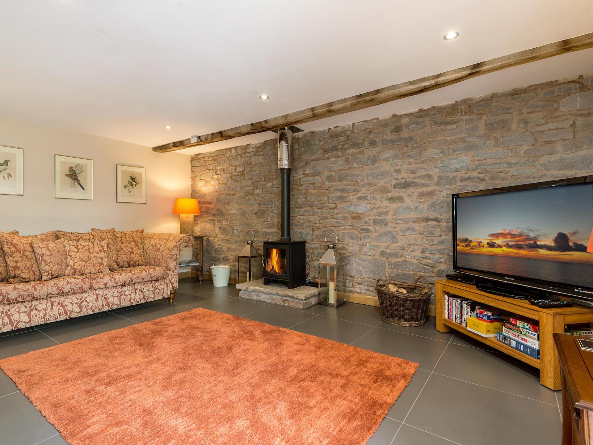 Living room with log burner